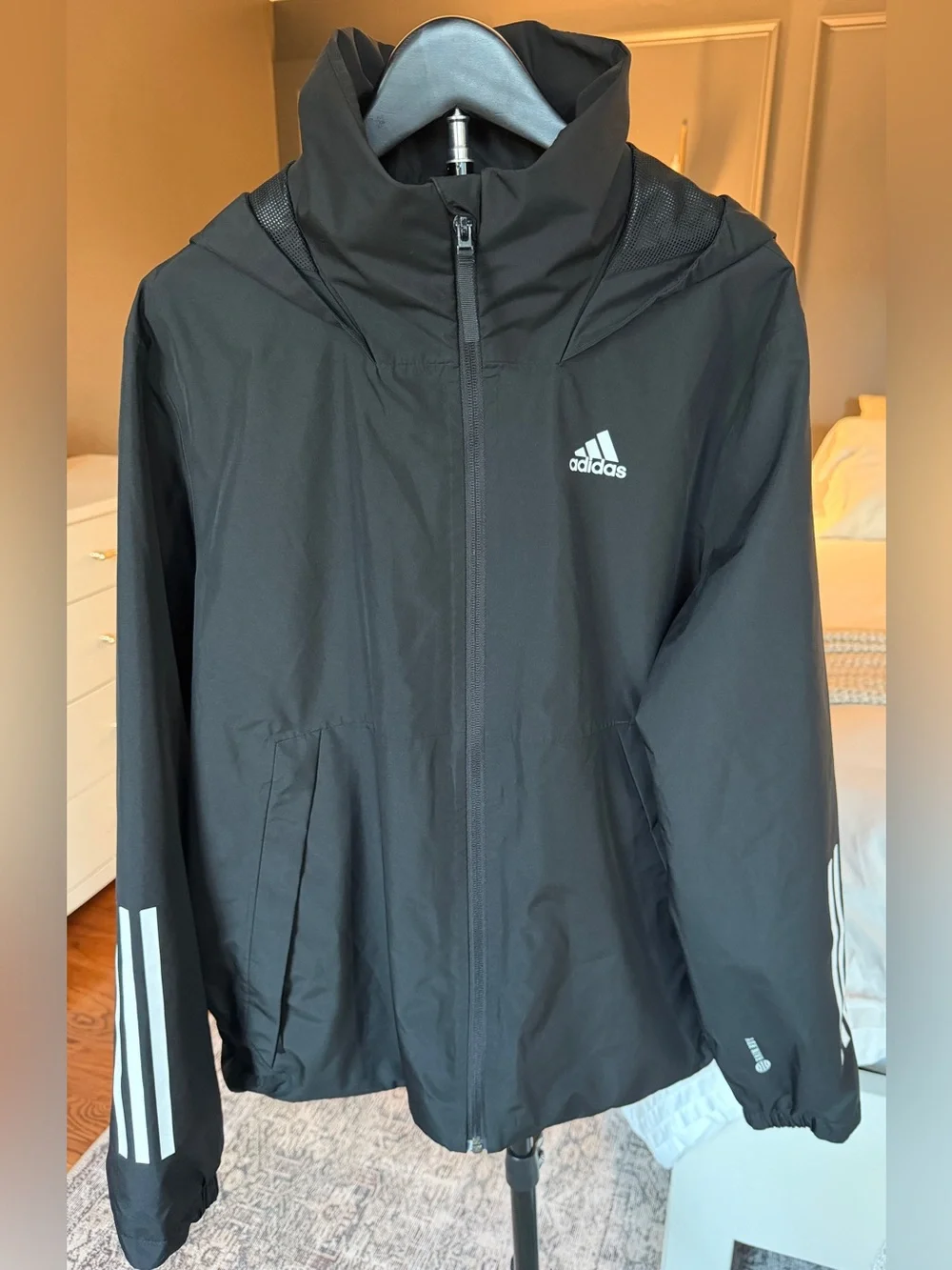 Adidas RAIN.RDY Hooded Rain Jacket Black Packaway Hood Men’s Medium